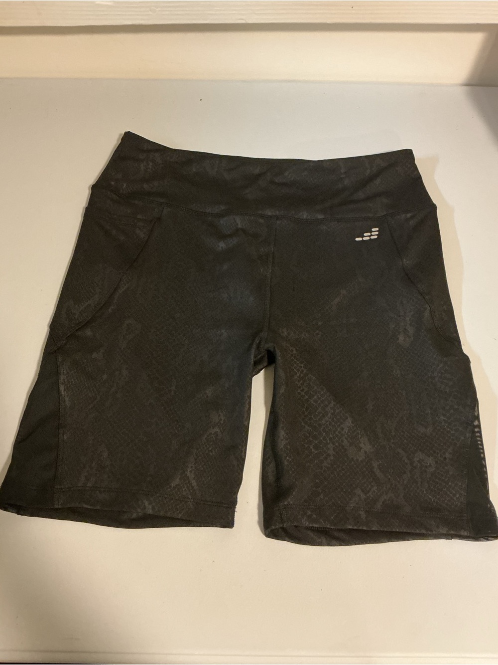 bcg Black Snake-Print Bike Shorts with Side Pockets